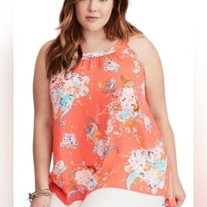 Torrid Coral Blue Floral Paisley High Low Round Neck Tank Top 5X 28